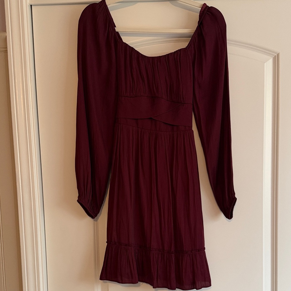 Altar'd State Long-Sleeve Burgundy Smocked Waist Dress